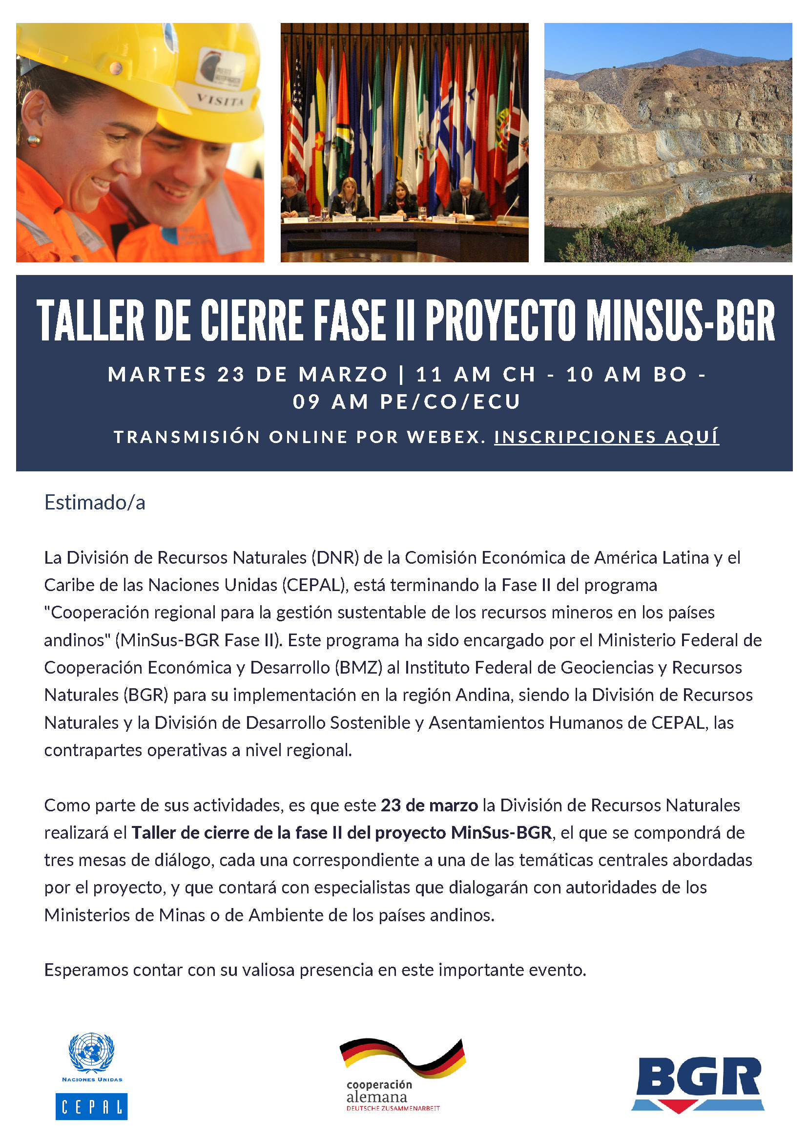 Invitación Taller de cierre fase II proyecto MinSus BGR01